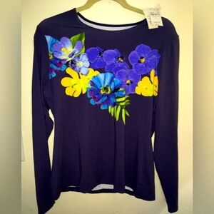 NWT Women’s Lands’End Swim Shirt. Size Large. Periwinkle with flowers. UPF 50